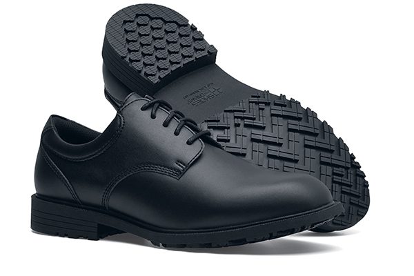 Black Cambridge GL safety shoe style with slip and clog-resistant outsoles