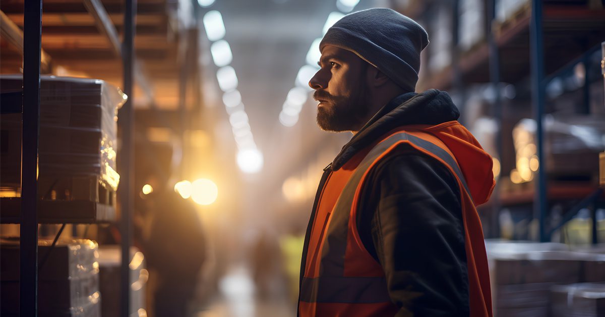 Travailleur de profil dans un entrepôt au froid