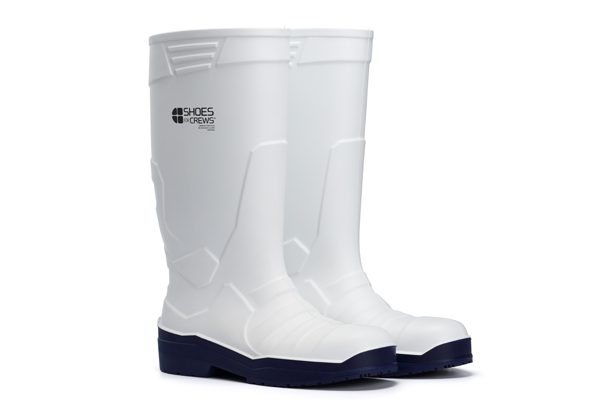 White Sentinel top-rated safety toe boot with blue slip-resistant outsoles