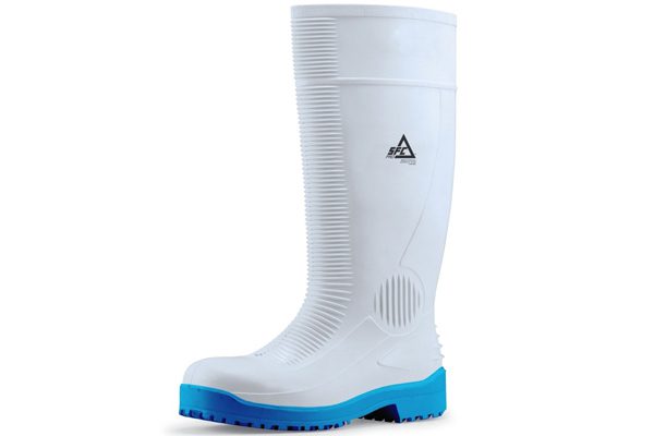 Antistatic white Guardian safety boot with steel toe cap and slip-resistant outsoles